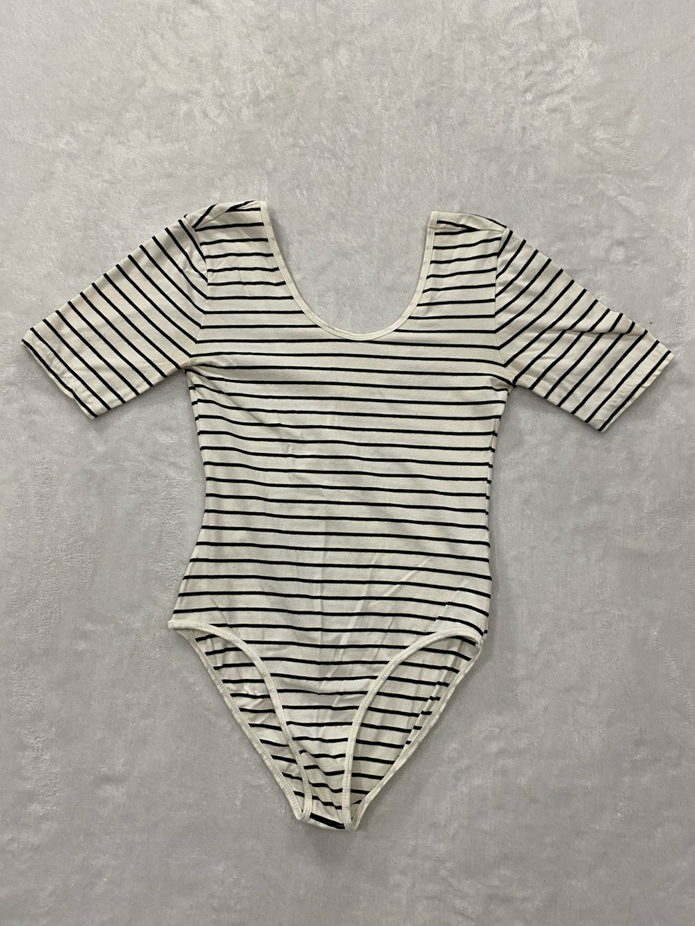 Striped White and Black One-Piece Bodysuit - (M)